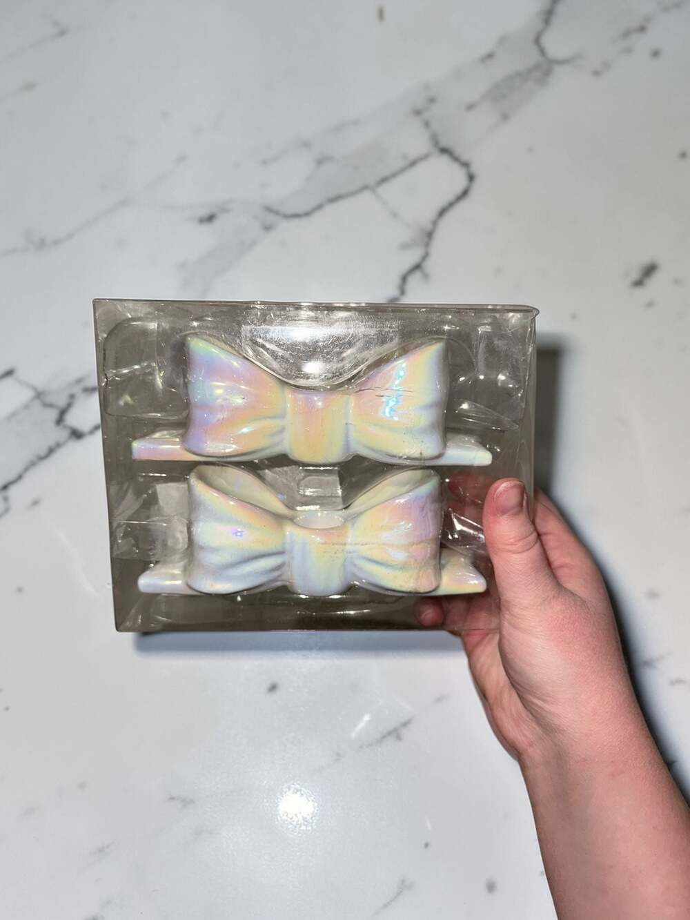 Target Bullseye's Playground 2-Pack Iridescent Ceramic Bow Taper Candle Holders
